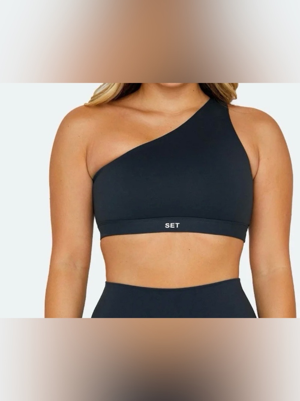 Set Active one shoulder sports bra sportbody navy blue oxford gym top S small